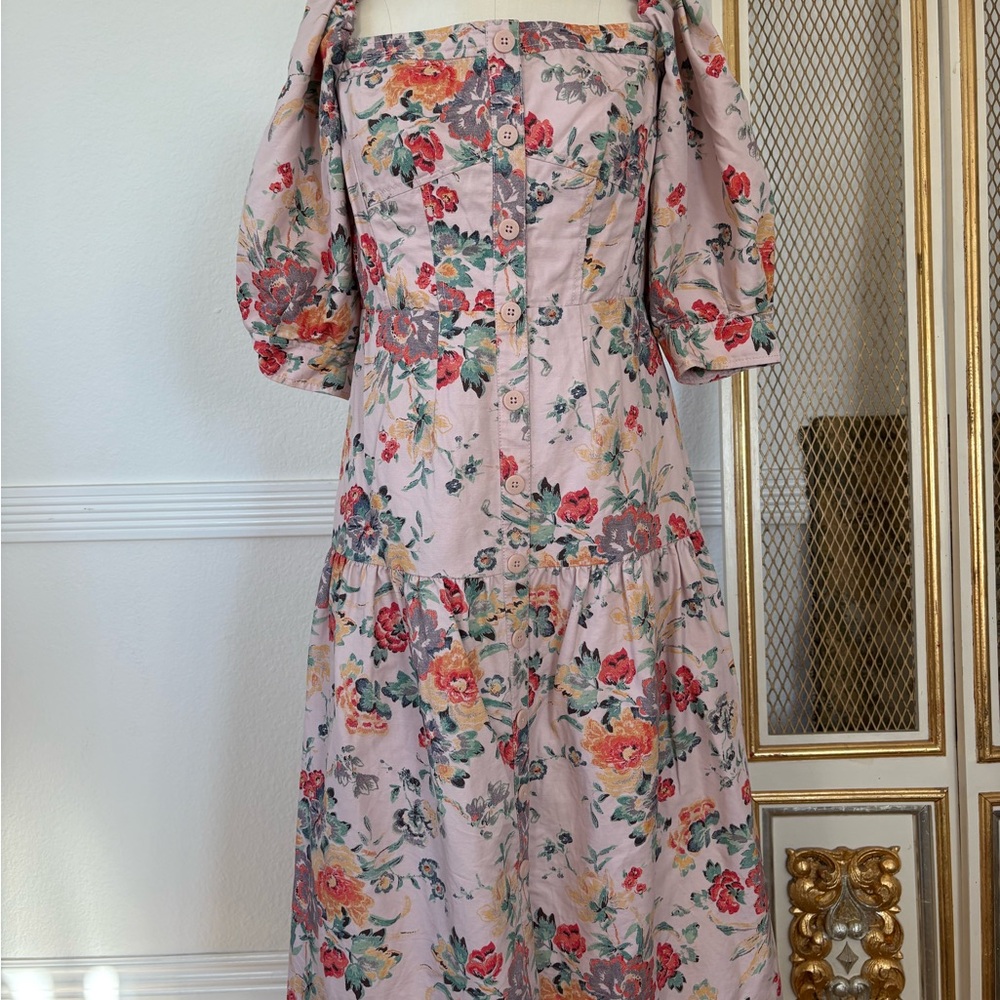 Rebecca Taylor Dusty Rose Puff Sleeve Midi Dress – Size 8